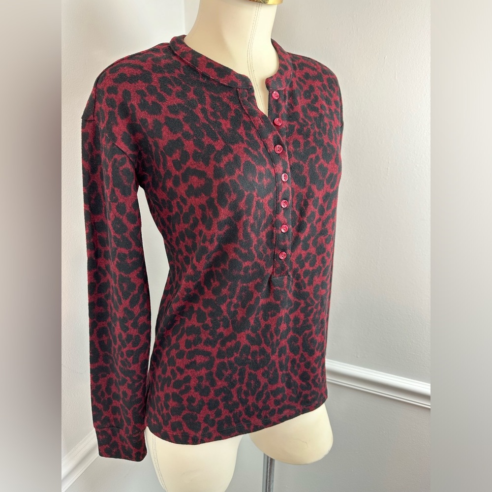 BEACH LUNCH LOUNGE Red Black Leopard Soft Long Sleeve Top NWT | Size XS - Picture 5 of 12